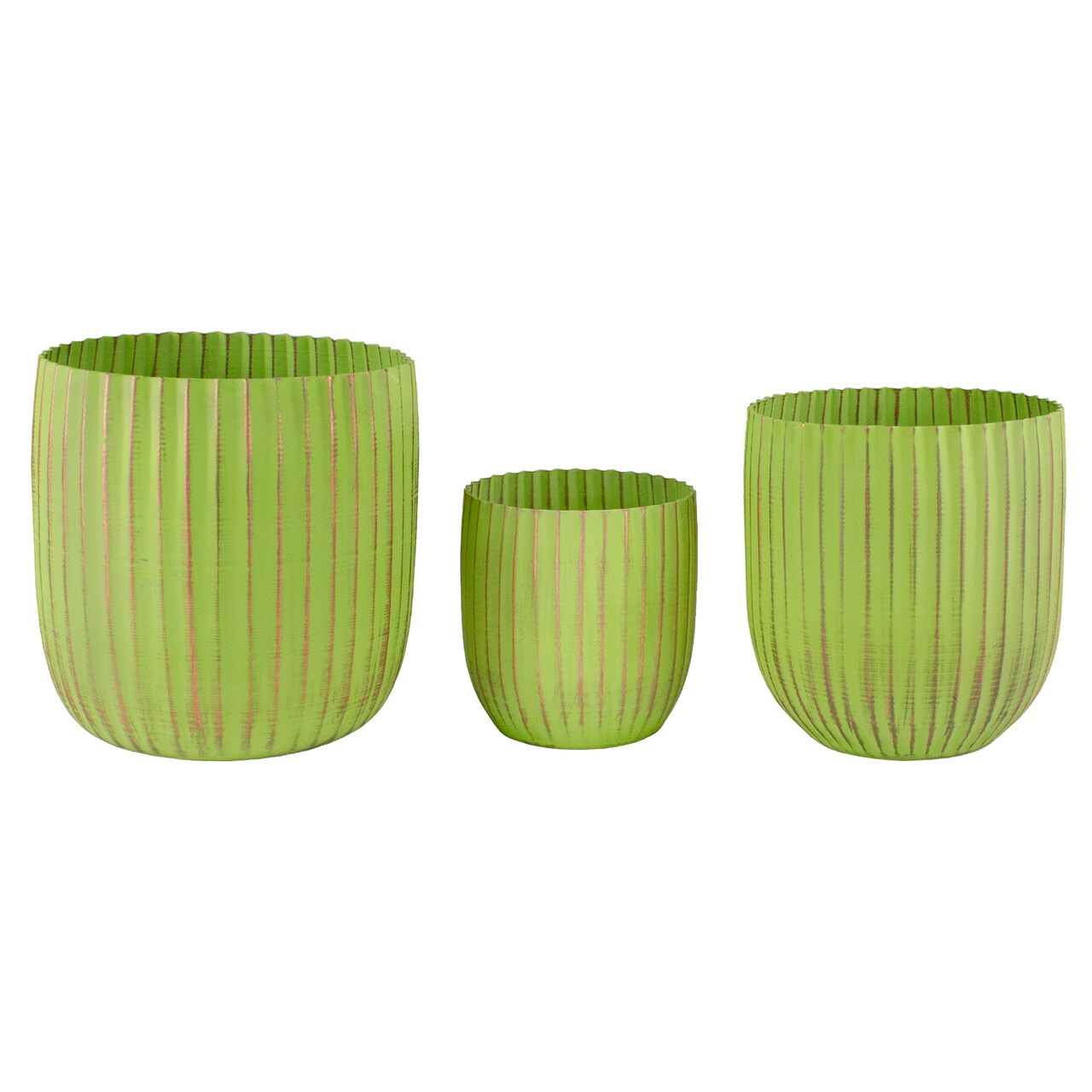 Napa Home & Garden Set of 3 Green and Gold Ribbed Planter 6.25"